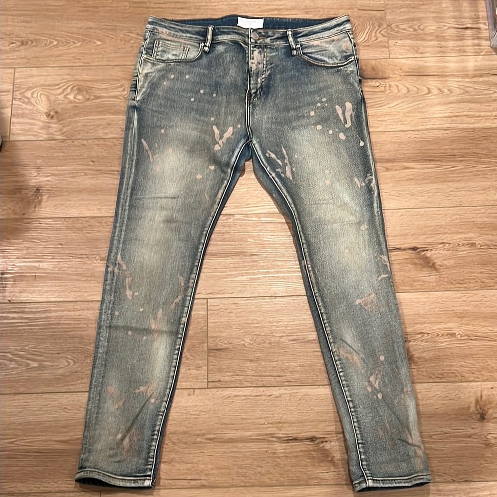 Lifted Anchors Men's Blue Jeans with paint splatter - Size 36